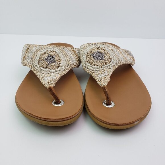 The Sak Shana Womens Size 9 Sand Stripe Crochet Thong Flip Flop Sandals 106502 - Picture 3 of 12
